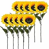 Aisamco 10 pezzi di girasole artificiali, fiori artificiali con 1 fiore e 2 foglie, lunghezza 45 cm, fiore artificiale, pianta artificiale per casa, festa di nozze, decorazione