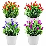 ZIOYA 4 Pezzi Fiori Finti in Vaso Giglio di Calla Fiori Artificiali Fiori Finti da Esterno Piante Finte da Interno per Giardino Portico Corridoio Della Festa Decorazione (4 Colori)