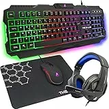 THE G-LAB Combo ARGON E - Set da gioco 4 in 1, tastiera Gamer AZERTY retroilluminata, mouse Gamer 3200 DPI, microfono cuffie da gioco, tappetino per mouse antiscivolo, versione francese