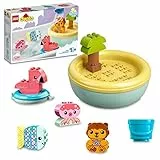 LEGO 10966 DUPLO Ora del Bagnetto: Isola degli Animali Galleggiante, Giochi Vasca da Bagno per Bambini con Ciambella, Secchio e 4 Animali Giocattolo