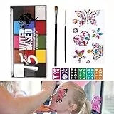 10 Pezzi Body Painting Sonwaha Trucca Bimbi 15 Colori Face Painting Truccabimbi Kit Anallergici Atossici con Pennello,Stencil,Gemme Trucca Bimbi Viso per Halloween,Natale,Feste,Cosplay
