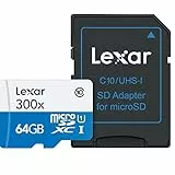 Lexar Scheda di Memoria 300x MicroSDXC da 64 GB con Adattatore, Classe 10