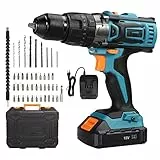 Cordless Drill, 18 V Electric Drill con martello, 2 batterie agli ioni di litio da 2,0 A, 13 mm, Chuck 35 N.m, 2 Speed Drill Driver 1H Fast Charger, 43 pezzi Free Accessories, Compact Case