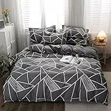 ENCOFT Set Copripiumino Matrimoniale Completo Sacco, Copripiumino 220x240cm + 2 Federe 50x75cm, Copri Piumone in Poliestere Microfibra, Motivo Geometrico Grigio, 3pz Set Biancheria da Letto