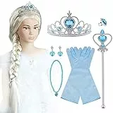 Vicloon Nuovi Costumi da Principessa Set di 9 PCS Dono - Parrucca, Diadema, Guanti, Bacchetta Magica, Orecchini, Anello da 3 a 10 Anni