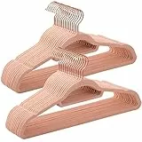 SONGMICS Grucce Appendiabiti in Velluto, 30 Pezzi, con Porta Cravatte e Gancio Color Oro Rosa, Spessore 0,6 cm, Salvaspazio, Lunghezza 43,5 cm, Cappotti Pantaloni Gonne, Rosa Chiaro CRF21PK30