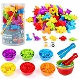 BBLIKE Montessori Toys 58 Pezzi Dinosauro Conteggio Montessori Giocattoli di Matematica con Ciotola, Dadi, pinzette, ordinamento Giocattoli per Bambini 3 4 5+ Anni