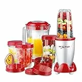 GOURMETmaxx 3186-1 Miscelatore Mr. Magic | Ideale per frullati e cocktail | Set di 18 pezzi | 8 funzioni | 400 watt | Argento-rosso