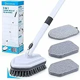 Spazzola per la Pulizia Della Doccia con Manico Lungo 52'/132cm, 3 in 1 Spugnetta Abrasiva con Pulsante di Blocco, Vasca Estensibile e Lavasciuga per Piastrelle per la Pulizia del Lavandino del Bagno