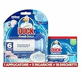 Duck Fresh Discs, Detergente Bagno con Applicatore, Dischi Gel Igienizzanti WC, Profumo Marine, Confezione con 1 Applicatore, 18 Dischetti Gel