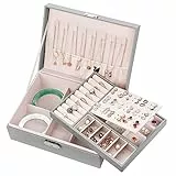 Portagioie da Donna, Mamowla Scatole Portagioielli Scatola Porta per Gioielli a 2 Strati per Collana, Orecchini, Bracciali, Anelli, Grande Custodia per Gioielli in Pelle PU per Ragazze e Donne, Grigio