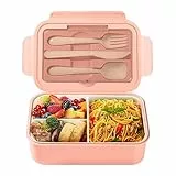 Diboniur Lunch Box, Porta Pranzo con Posate, 1400ml Bambino Adulto Bento Box con 3 Scomparti, Schiscetta Contenitore Pranzo per Microonde Lavoro Picnic Ufficio (Rosa)