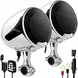 Aileap 600W Amplificatore integrato 4.5' Bluetooth impermeabile Altoparlanti stereo per moto Sistema radio audio per moto con USB AUX MP3, adatto per l'installazione sul manubrio da 1 a 1.25' (Chrome)