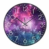 SWECOMZE Orologio da parete silenzioso, 25 cm, orologio da parete per bambini, quadrante con galassia e stelle, cielo stellato, 10 pollici (036)