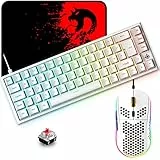 Tastiera e Mouse da Gioco Cablati Retroilluminati RGB, 68 Tasti Tastiera Meccanica con Interruttore Rosso Mouse Leggero a 7 Tasti 6400DPI Comodo Tappetino per Mouse per Windows Mac PC PS4 XBox, Bianco
