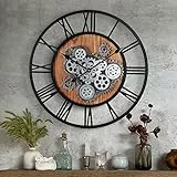 Lafocuse Orologio da Parete Grande Ingranaggio Mobile, Legno Orologio Industriale Steampunk, Vintage Retro Numeri Romani 57 cm Decorativo per Soggiorno Bar Cucina Ristorante