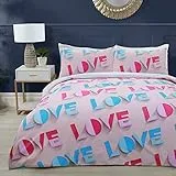Sleepdown Love Island - Set di biancheria da letto con copripiumino e federe per letto king size, 220 x 230 cm, motivo: Love Island