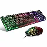 BAKTH Tastiera e Mouse da Gioco, Colore da Arcobaleno LED Retroilluminato USB Gaming Tastiera e Mouse per Videogiochi o Lavoro, Paragonabile a Una Tastiera Meccanica