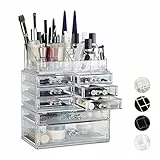 Relaxdays 10023135_50 Organizzatore Make-Up con Cassetti, Porta-Trucchi e Accessori, Acrilico, 14 X 24 X 30 Cm, Trasparente