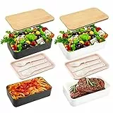 JOLIGAEA Lunch Box, Bento Box Giapponese, Lunch box perfetta per adulti e bambini, Schiscetta pranzo con scomparti, Contenitore pranzo Ideale per il lavoro, la scuola e in viaggio(Nero e Bianco)