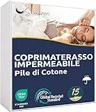 Coprimaterasso Singolo 90 x 200 cm Impermeabile - Traversa Certificata Oeko-TEX® - Superficie in Pile di Cotone al 100% - Membrana Protettiva in Poliuretano, Antibatterico, Antiacaro