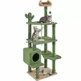 Yaheetech Albero Tiragraffi per Gatti 179 cm Torre a Forma di Cactus in Truciolato e Sisal con Posatoio Condominio Amaca Verde e Marrone