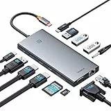 Baseus Docking Station USB C per 3 Monitor, 13-in-1 Hub USB C con 2 HDMI 4K@60Hz, DisplayPort 4K@120Hz, VGA, Port Dati de USB 3.1 10Gbps, PD 100W ed Ethernet, Compatibile con Dell/HP/Lenovo/Surface