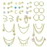 Morfetto acciaio inox cartilagine Orecchini Set Luna Stella Flatback Helix Orecchini con perno Piccolo Huggie orecchino ad anello catena ciondola Tragus cartilagine Helix Piercing Gioielli 20G Argento