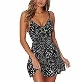 Vestito Donna Estivi Casual Stampa Floreale Margherita Cinghia per Spaghetti Chiffon Senza Maniche Corto Swing Senza Schienale Flowy Abito da Spiaggia (Nero, XL)