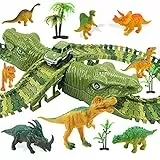 MOOKLIN ROAM Piste da Corsa Dinosauro, 153pcs Set Piste da Circuito, Auto Giocattolo Pista Flessibile Blocchi Traccia con Borsa Regalo per Bambini Regalo Ragazza Ragazzo