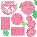 Ropniik 6 stampi hawaiani a tema foresta pluviale tropicale per torte, fondente, fenicottero, foglie di palma, caramelle, cioccolato, decorazione per torte hawaiane a tema estivo