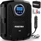 FORTEM Compressore Aria Portatile per Pneumatici, Pompa per Bicicletta, Compressore Aria 12V con Luce a LED, Manometro Digitale Pneumatici con Gonfiaggio/Spegnimento Automatico, con Custodia (Nero)