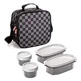Tatay Urban Food Casual, Borsa Termica Porta Pranzo, 3L Capacità, con 4 Contenitori Alimentari, 2 x 0.5 L, 2 x 0.2 L, senza BPA, Grigio (Scacchi), 22.5 x 10 x 22 cm