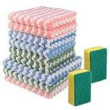 Zocipro 9Pcs Microfibra Panni Pulizia, Strofinacci da Cucina con 2 Spazzole di Spugna, Super Morbido e Assorbente Canovacci Cucina Asciugamani Riutilizzabile Lavabile per Casa, Cucina, Auto, Vetri