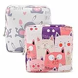 Perioden Tasche Mädchen,2 Stück Binden Tasche Mädchen Menstruationstasche mit Reißverschluss 13*13cm Tampon Aufbewahrungsbox Period Bag für Mädchen,Frauen,Damen(Gatto)