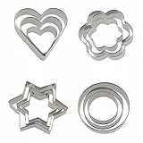 FINEVERNEK12 Pezzi Formine per Biscotti, Mini Stampi Biscotti in Acciaio Inox, Stampi Biscotti Metallo, Stampo Biscotti per Pasticceria,Stampini Biscotti DIY Forme Cuore Fiore Tondi Stella
