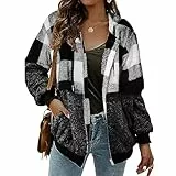 ABINGOO Cappotto Donna Casual Felpa con Cappuccio Giacca a Quadri Invernale Cerniera Giacche e Cappotti Vello Caldo Hoodies Outwear(Nero-Bianco,L).