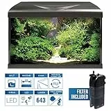 Amtra Acquario System Tank V2 - Acquario completo in vetro 60 Litri, Luce Led 9 Watt e Pompa Filtro inclusi, acqua dolce o salata, Nero, 60x32x42 CM