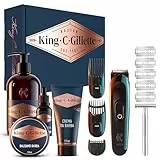 King C. Gillette Kit Regalo Platinum Per Cura Barba Uomo: Regolabarba + Rasoio di Sicurezza + Detergente, Balsamo e Olio per Barba e Viso + Gel da Rasatura, Idea Regalo