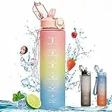 minghaoyuan Borraccia Sportiva 1L, Borraccia con Cannuccia Senza BPA, Borraccia Motivazionale con Segni di Tempo, a prova di perdite, per Palestra, Ufficio, Campeggio, Corsa (Rosa)
