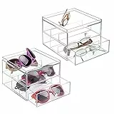 mDesign Set da 2 Organizzatore Occhiali Impilabile per Occhiali da Sole, Occhiali da Vista, Occhiali da Lettura - 2 Diviso Cassetti, Trasparente