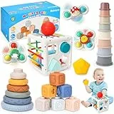 balnore Giochi Montessori 6 9 Mesi, 5 in 1 Sensoriali Giocattoli 32 Pezzi per Bambini 0-12 Mesi Scatola Sensoriale/Trottole/Anelli Impilabili/Blocchi Impilabili/Tazze Impilabili per 1 2 3 Anni