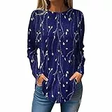 DIYIOUZHOU Camicette Casual Ritaglio Inverno Elastico Lavoro Manica Lunga Poliestere O Collo Geometrico Accogliente Peplo Camicette, 03-blu, S