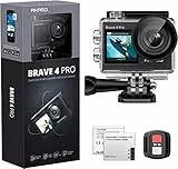 AKASO Brave 4 Pro Action Cam 4K 40M Fotocamera Subacquea, Videocamera 20MP WiFi 170° Grandangolare Doppio Schermo EIS Stabilizzazione, Touch Screen, 5x Zoom, 2x1350mAh Batterie, Kits di Accessori