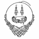 ORAZIO Confezione da 3 Orecchini con Collana Punk di Halloween Set Anallergico Collana con Girocollo con Scheletro Gotico Gotico Bracciale a Maglia e Orecchini a Goccia Set di Gioielli per Donne