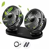 Qisiewell - Ventilatore per auto con 3 velocità, doppia ventola, rotazione a 360°, regolabile, per casa, ufficio, colore nero, per tutti i veicoli familiari, furgoni, camper, ATV
