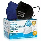 KARAEASY Mascherine Ffp2 Certificate CE Made In Italy 5 strati 15 PZ Nere + 10 PZ Blu