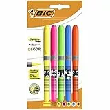 BIC Highlighter Grip Decor Evidenziatori a punta smussata, colori assortiti, blister da 5
