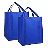 TSHAOUN 2 Pezzi Borsa per la Spesa Riutilizzabili, Borsa della Spesa Grande Pieghevole con Maniglia, Borse in Tessuto Non Tessuto per Shopping, Picnic, Viaggi, Spiaggia, 32 x 38 x 25cm (Blu Navy)