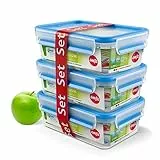 Emsa, Set Contenitori Salvafreschezza Clip&Close 3x1Litro, Contenitori Ermetici per Alimenti, in Plastica Rettangolari con Chiusura Ermetica e Coperchio, Contenitori Pratici e Sicuri, Trasparente